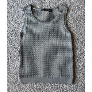 Jeanne Pierre Womens Medium Cable‎ Knit Sweater Vest Top Sage Green